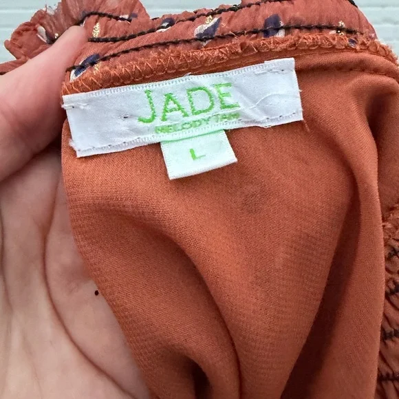 Jade Melody Tam Smocked, Long Sleeve Blouse in Burnt Orange, SZ L EUC - Picture 7 of 7